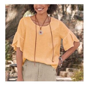 Sundance Linen Flutter Sleeve Top Womens Size L Peach Willa Whisper